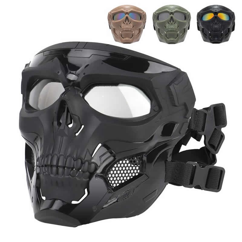 Removable Cycling Colored Goggle Motorcycle Skull Skeleton Mask Windproof Full Face Paintball Game Tactical Protection Helmet