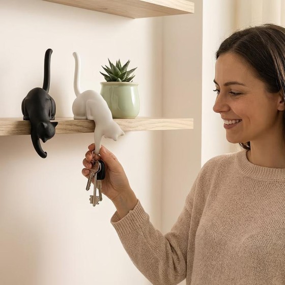 Rechargeable 3D Printed Cat Inverted Hanging Ornament Hook Cat-Shaped Storage Home Decor Key Indoor Idea Pet Lover