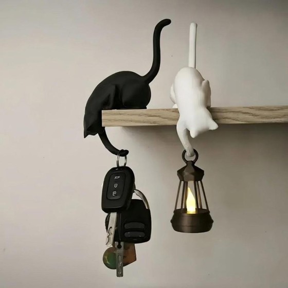 Rechargeable 3D Printed Cat Inverted Hanging Ornament Hook Cat-Shaped Storage Home Decor Key Indoor Idea Pet Lover