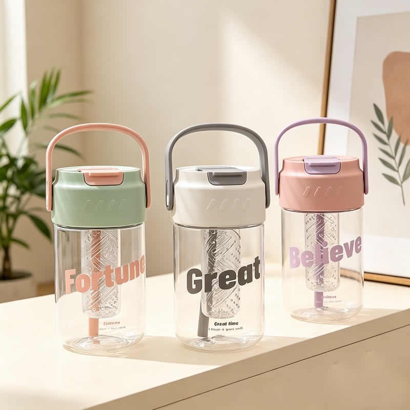 Ergonomic Handle 800ML Ins Student Straw Cup Portable Pretty Tea Coffee Water Mug Summer School Use