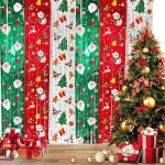 Safe 1x2M Christmas Rain Silk Curtain Xmas Party Background Decoration Hanging Santa Claus Snowman Tree Ribbon