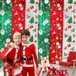Safe 1x2M Christmas Rain Silk Curtain Xmas Party Background Decoration Hanging Santa Claus Snowman Tree Ribbon