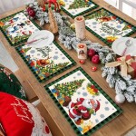 Vibrant Christmas Placemat Festival Decoration Set Santa Claus Linen Tableware Pads Tablecloth Celebrations
