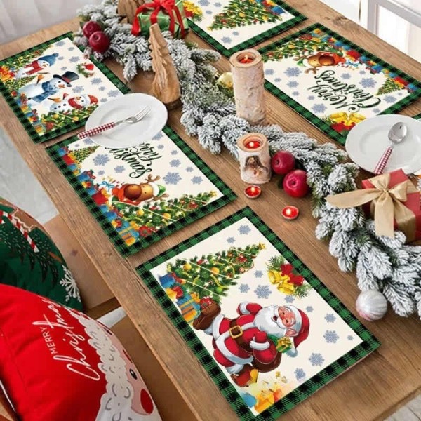 Vibrant Christmas Placemat Festival Decoration Set Santa Claus Linen Tableware Pads Tablecloth Celebrations