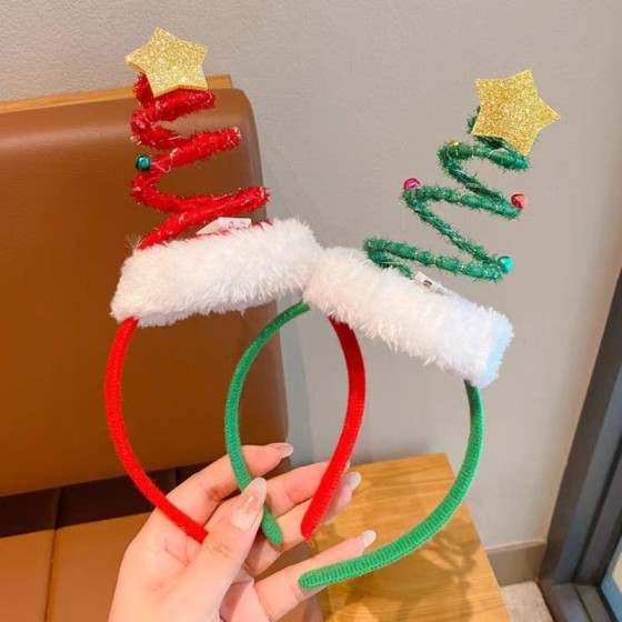 Realistic Spring Christmas Headband Fluffy Plush Santa's Hat Tree Hair Hoop Happy Year Clip Children Headwear