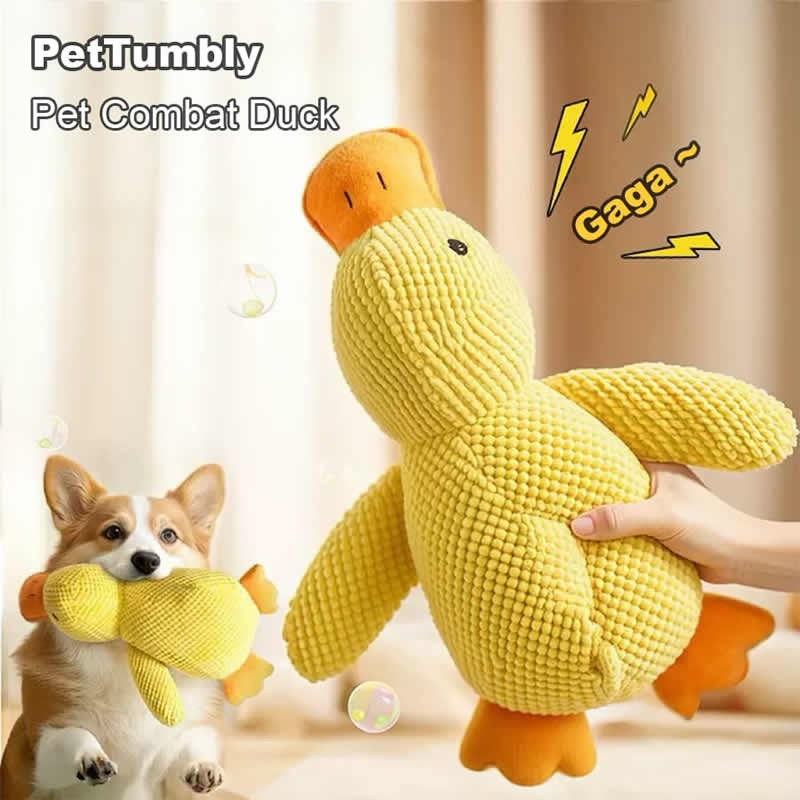 Smooth Cute plush cat dog squeaking toys durable duck-shaped teething interactive entertainment sleep companion relaxation