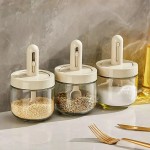 Heat Resistant Kitchen Glass Seasoning Bottle Retractable Spoon Multifunctional Leak Proof Moisture-Proof Salt Storage Box