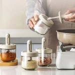 Heat Resistant Kitchen Glass Seasoning Bottle Retractable Spoon Multifunctional Leak Proof Moisture-Proof Salt Storage Box