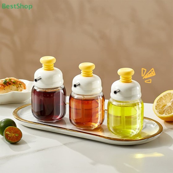 Easy To Clean Press-top Glass Oil Bottle Soy Sauce Vinegar Condiment Home Kitchen Spice Metered Control
