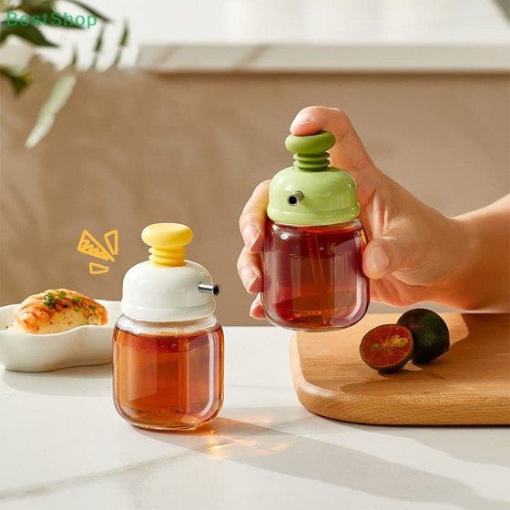 Easy To Clean Press-top Glass Oil Bottle Soy Sauce Vinegar Condiment Home Kitchen Spice Metered Control