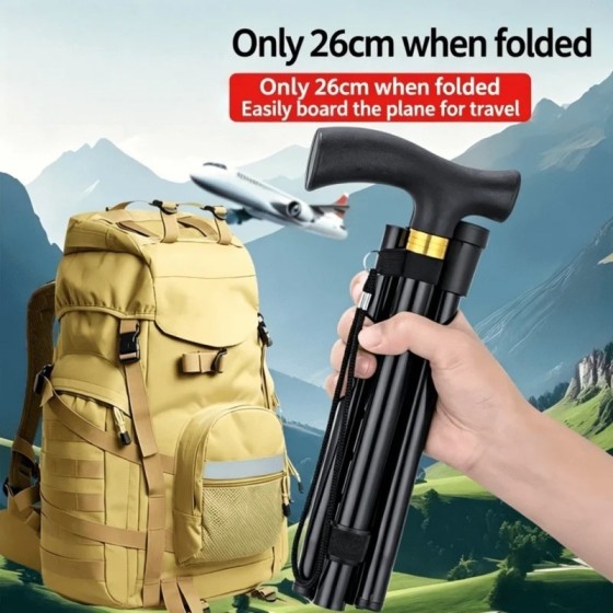Ergonomic Foldable Hiking Stick Aluminum Alloy Telescopic Walking Multi-functional Elderly Lightweight