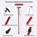 Ergonomic Foldable Hiking Stick Aluminum Alloy Telescopic Walking Multi-functional Elderly Lightweight