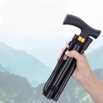 Ergonomic Foldable Hiking Stick Aluminum Alloy Telescopic Walking Multi-functional Elderly Lightweight