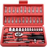 Premium FOCSE 46 Pieces Inch Drive Socket Ratchet Wrench Set Bit Metric Extension Bar Auto Repairing