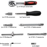 Premium FOCSE 46 Pieces Inch Drive Socket Ratchet Wrench Set Bit Metric Extension Bar Auto Repairing