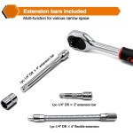 Premium FOCSE 46 Pieces Inch Drive Socket Ratchet Wrench Set Bit Metric Extension Bar Auto Repairing