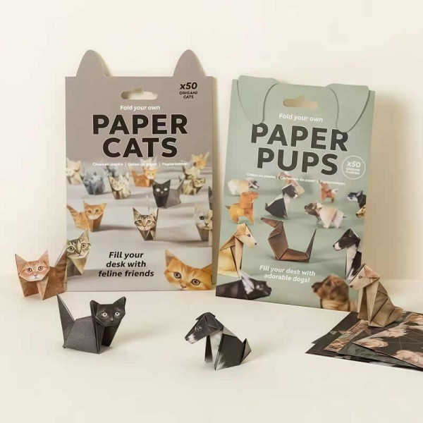 Non-toxic DIY Origami Paper Cats Dogs Dinosaurs Kit 50Pcs Fold Own Animal Craft Cute 3D Desk Decor Toy Kids Adults Beginners Gift