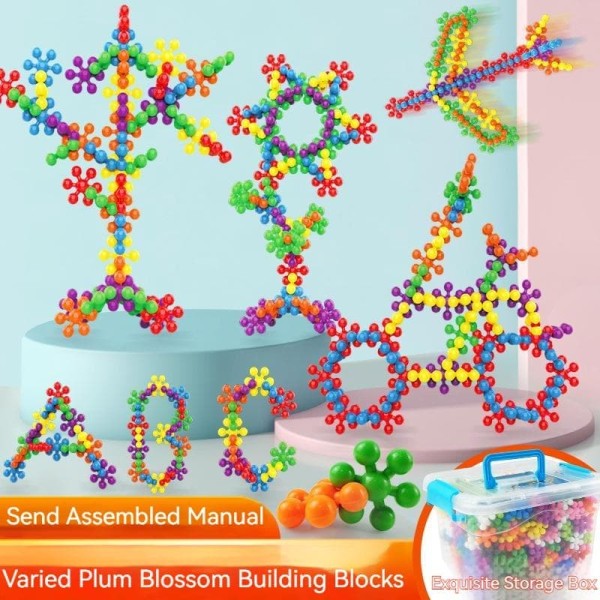Safe Children Colorful Plastic Plum Blossom Building Blocks Fun Assembled Snowflake Pieces Insert Enlightenment Early Education Toys