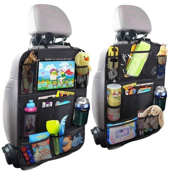 Universal Car Seat Back Organizer - Touch Screen Tablet Holder Multi-Pocket Backseat Storage Bag for Kids Travel