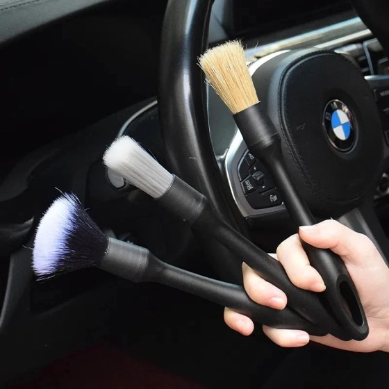 3PCS Automotive Interior Detail Brush Set Soft Synthetic Wool for Dashboard Air Vent Dust Cleaning