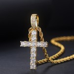 Iced Out Cross Pendant Necklace, Hip Hop Unisex Statement Gold Plated Chain, Wholesale Fashion Jewelry for Men Women