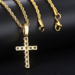 Iced Out Cross Pendant Necklace, Hip Hop Unisex Statement Gold Plated Chain, Wholesale Fashion Jewelry for Men Women