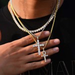 Iced Out Cross Pendant Necklace, Hip Hop Unisex Statement Gold Plated Chain, Wholesale Fashion Jewelry for Men Women