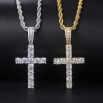 Iced Out Cross Pendant Necklace, Hip Hop Unisex Statement Gold Plated Chain, Wholesale Fashion Jewelry for Men Women