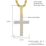 Iced Out Cross Pendant Necklace, Hip Hop Unisex Statement Gold Plated Chain, Wholesale Fashion Jewelry for Men Women