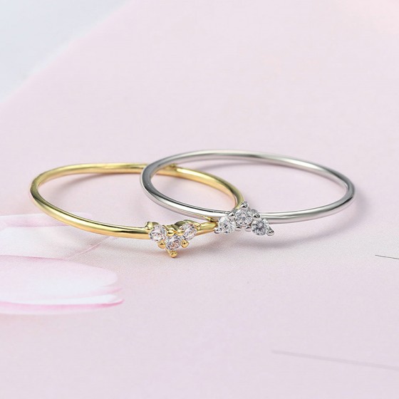 Dainty Tiny Heart Thin Band Stackable Knuckle Ring for Women, AAA+ CZ Light Gold‑Tone Daily Fashion Jewelry