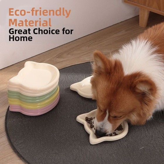 Cute Cat Shape Cat Bowl Non‑Slip Anti‑Flip Plastic Cat Food Bowl Anti‑Fall Pet Feeding Plate For Cats