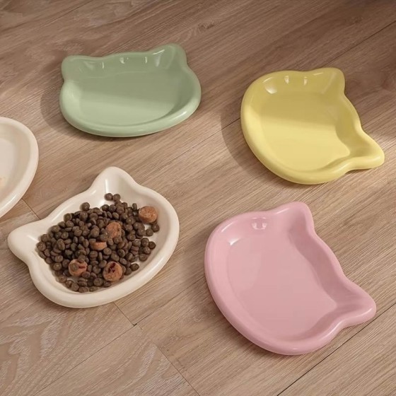 Cute Cat Shape Cat Bowl Non‑Slip Anti‑Flip Plastic Cat Food Bowl Anti‑Fall Pet Feeding Plate For Cats