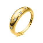 Chunky Crystal Star Stacking Ring for Women, Vintage Retro Punk Gold‑Tone Cubic Zirconia Statement Finger Fashion Accessories