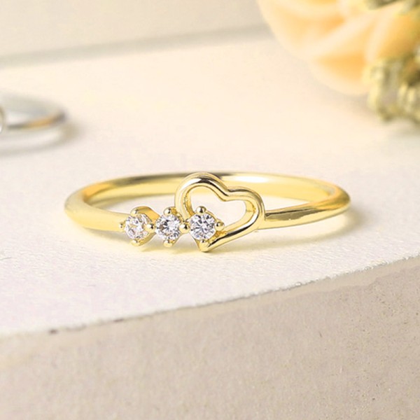 Dainty Simple Love Heart CZ Ring for Women, Rose‑Gold‑Tone Wedding Bride Promise Ring, Wholesale Fashion Jewelry Gift for Her