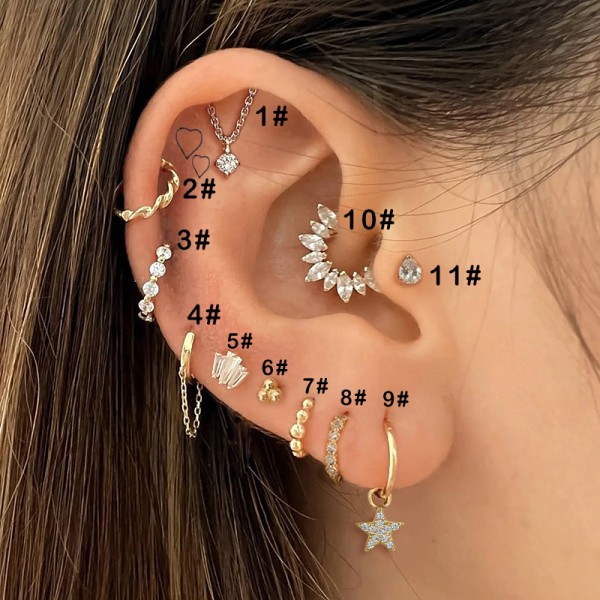 Waterdrop Crystal Multi‑Placement Piercing Ear Stud, Tragus Flat Cartilage Helix Conch Rook Lobe Labret Versatile Piercing Jewelry Gift
