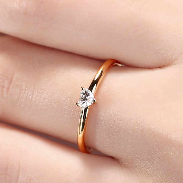 Dainty Minimalist Love Heart Cubic Zirconia Thin Ring for Women, Gold‑Tone Promise Ring, Proposal Party Fashion Jewelry Gift for Her