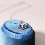Aesthetic Korean‑Style Cube Pink Cubic Zirconia Charm Choker Necklace for Women, Rose‑Gold‑Tone Pendant Fashion Neck Jewelry