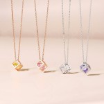 Aesthetic Korean‑Style Cube Pink Cubic Zirconia Charm Choker Necklace for Women, Rose‑Gold‑Tone Pendant Fashion Neck Jewelry