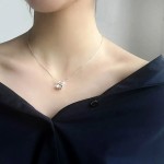 Aesthetic Korean‑Style Cube Pink Cubic Zirconia Charm Choker Necklace for Women, Rose‑Gold‑Tone Pendant Fashion Neck Jewelry