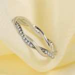 Dainty Thin Twisted Band Engagement Wedding Ring for Women, Elegant Silver‑Tone Cubic Zirconia Fashion Jewelry Gift for Her