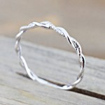 Dainty Thin Twisted Band Engagement Wedding Ring for Women, Elegant Silver‑Tone Cubic Zirconia Fashion Jewelry Gift for Her