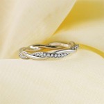 Dainty Thin Twisted Band Engagement Wedding Ring for Women, Elegant Silver‑Tone Cubic Zirconia Fashion Jewelry Gift for Her