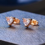 Love Heart Cubic Zirconia Stud Earrings for Women, Korean‑Style Rose‑Gold‑Tone Fashion Ear Accessories Jewelry Gift for Her