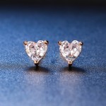 Love Heart Cubic Zirconia Stud Earrings for Women, Korean‑Style Rose‑Gold‑Tone Fashion Ear Accessories Jewelry Gift for Her