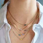 Birthstone Eye‑Shaped Crystal Pendant Choker Necklace for Teen Girls & Women, Korean‑Style Gold‑Tone Fashion Jewelry Birthday Gift