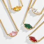 Birthstone Eye‑Shaped Crystal Pendant Choker Necklace for Teen Girls & Women, Korean‑Style Gold‑Tone Fashion Jewelry Birthday Gift