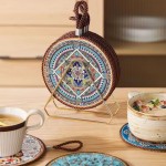 Vintage New Chinese Style Ceramic Coaster Heat Resistant Insulating Dinner Mat With Cork Base And Hanging Rope
