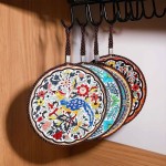Vintage New Chinese Style Ceramic Coaster Heat Resistant Insulating Dinner Mat With Cork Base And Hanging Rope