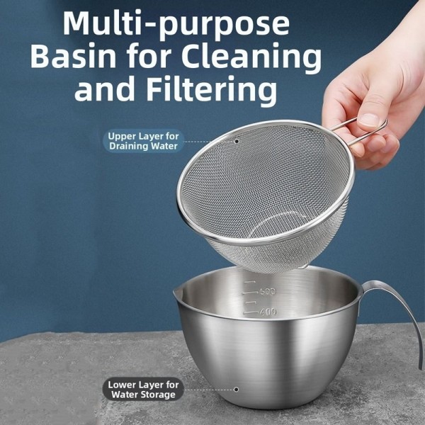 Set Fine Mesh Stainless Steel Colander Large Capacity Rust‑Proof Food Strainer Durable Mixing Bowl With Handle