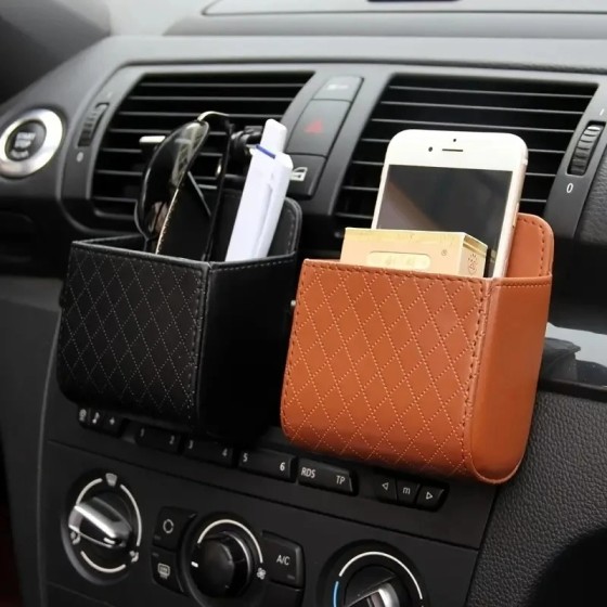 Leather Car Air Vent Hanging Storage Bag Dashboard Tidy Organizer Box for Phone Key Sunglasses